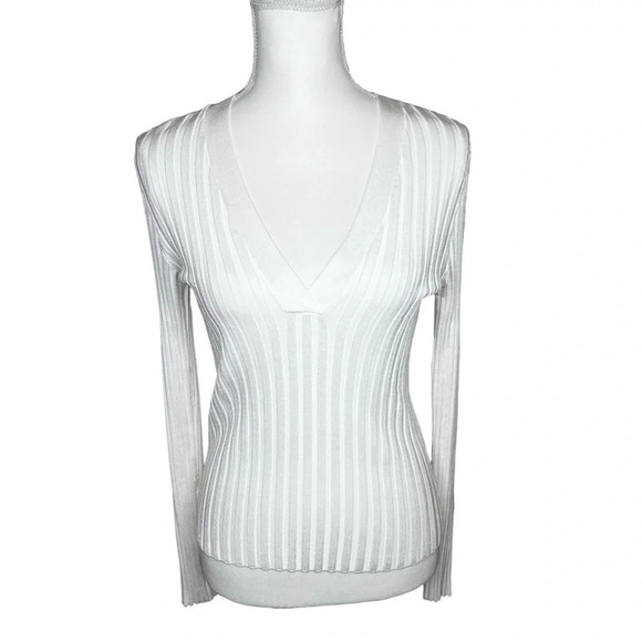 Veronica Beard NWT West Ribbed V Neck Pullover in Off-White Size Medium - Picture 4 of 13